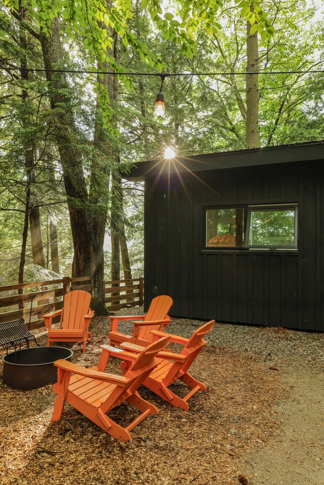 Golden-hour light on a secluded Haven cabin