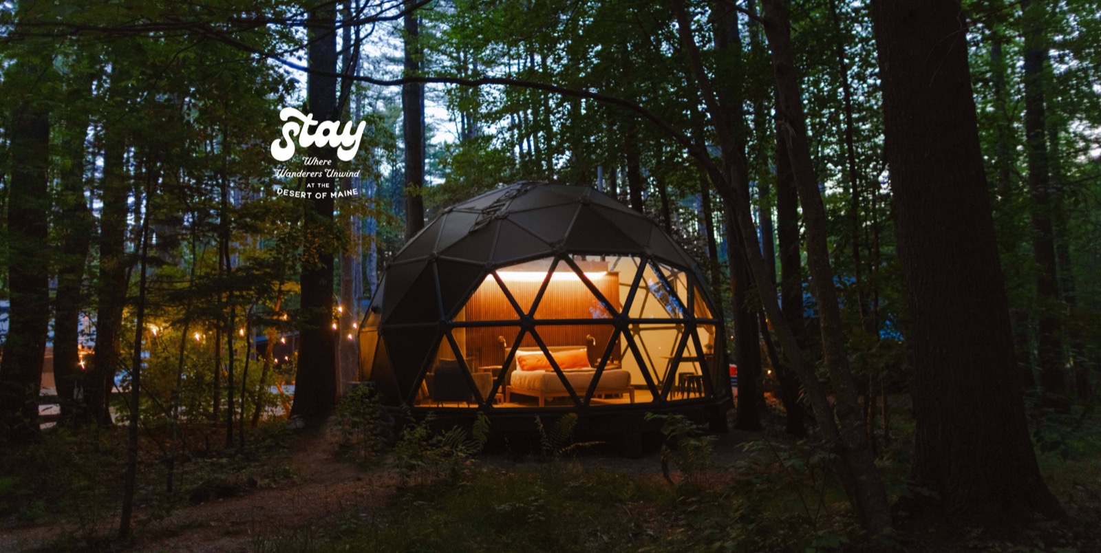 A Luna geodesic dome at dusk