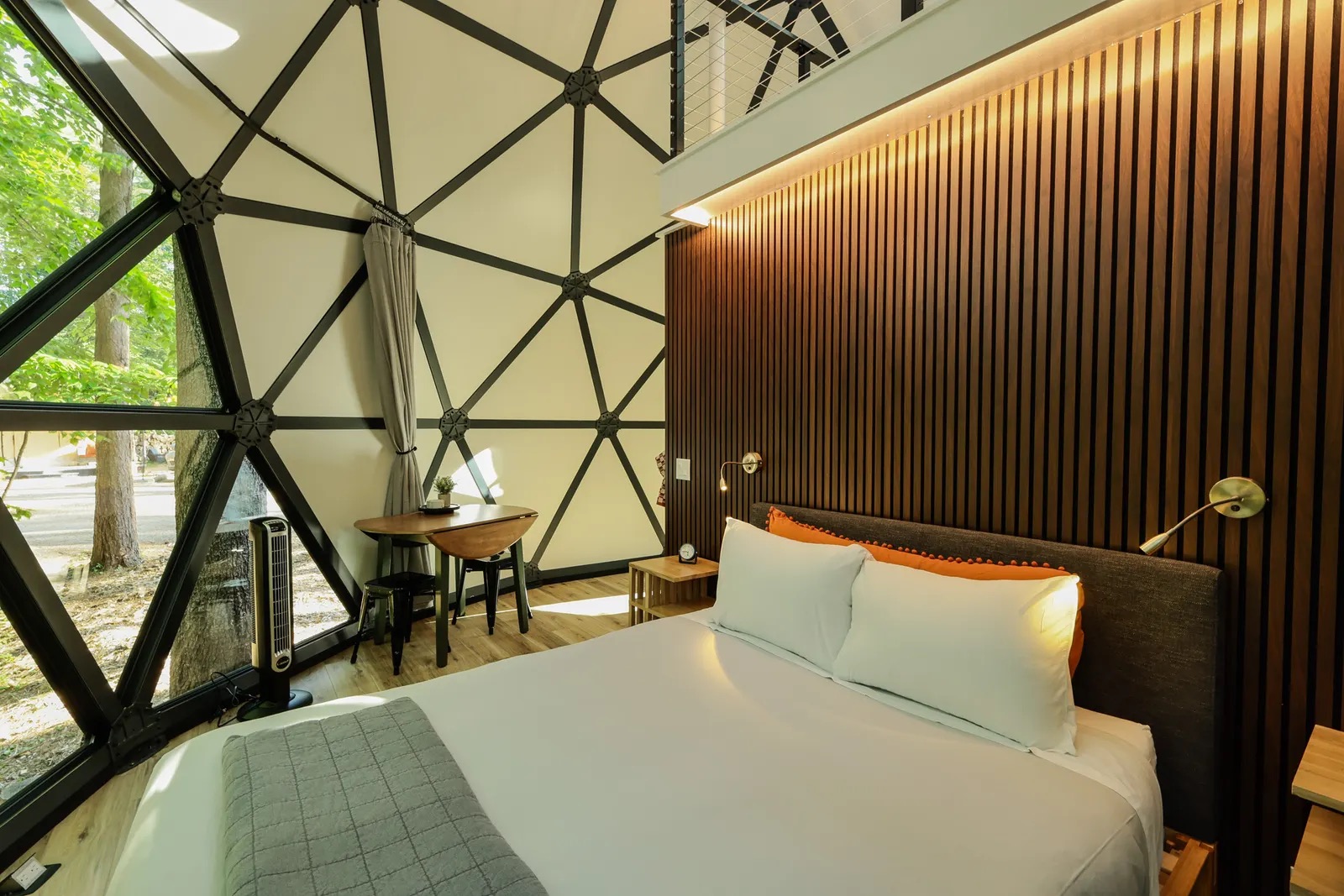 The sleeping loft inside a Luna dome
