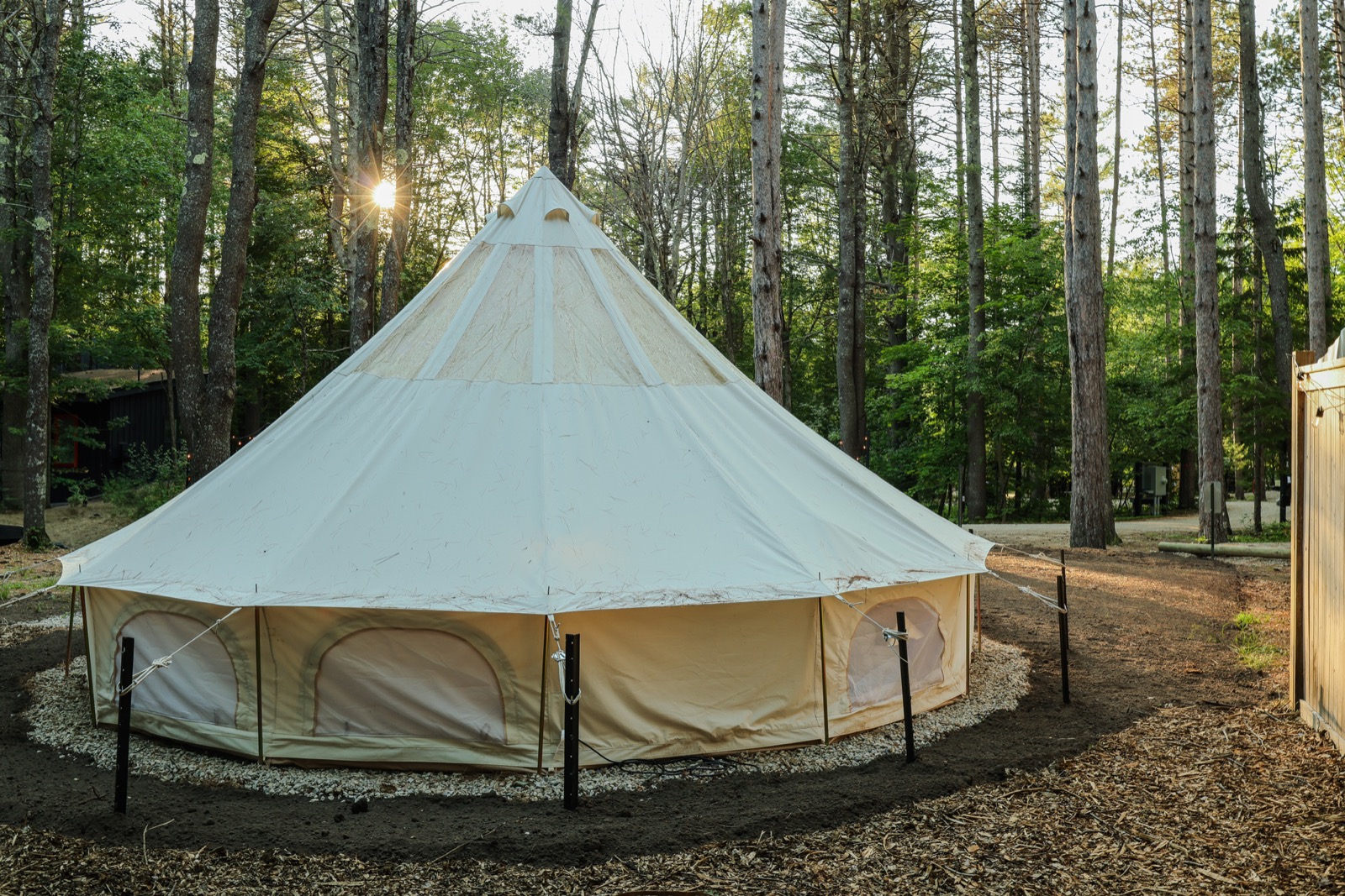 The Stargazer bell tent at sunset